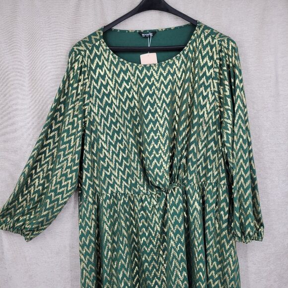 BloomChic Green and Gold Zigzag Chevron Midi Dress Women's Plus Size 30 NEW - Picture 5 of 13